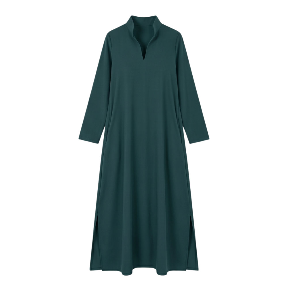 Vestido maxi de manga larga con bolsillos - Casual elegante