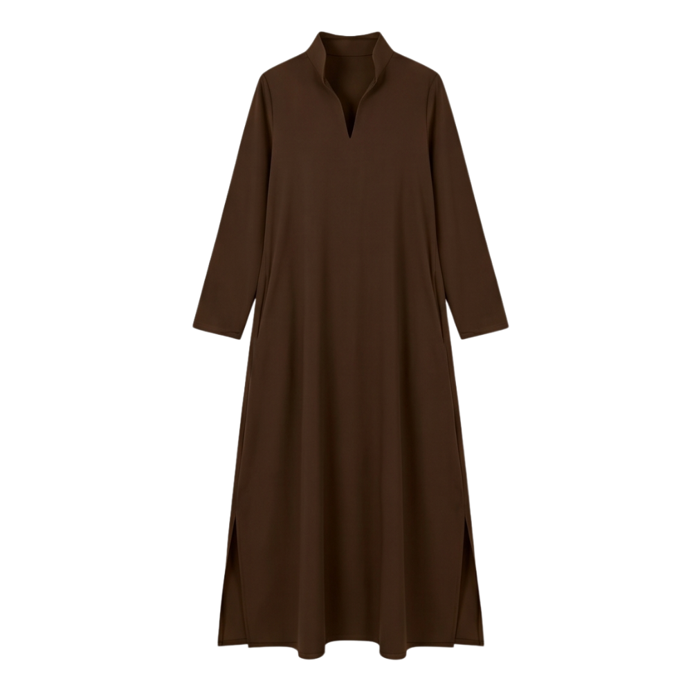 Vestido maxi de manga larga con bolsillos - Casual elegante