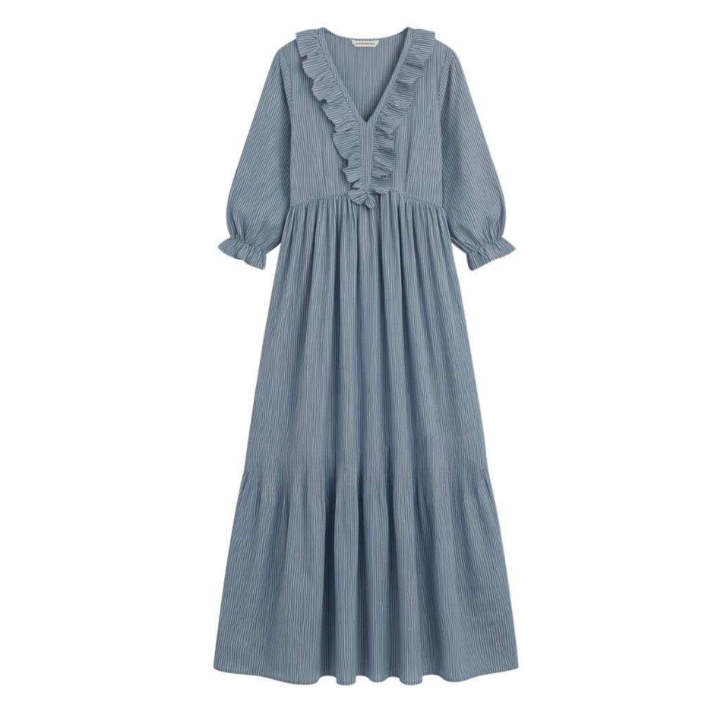 Serenae™ – Flowy Ruffled Striped Maxi Dress