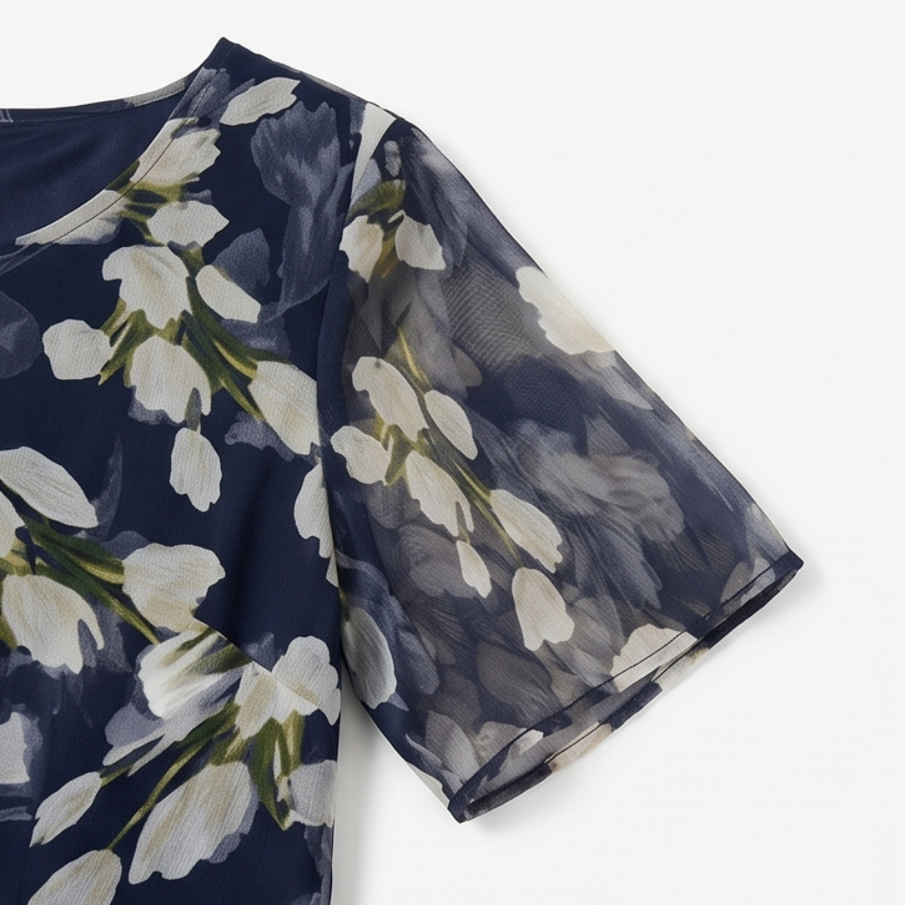 Navy Floral Midi Dress for Women – Chiffon Wedding Guest Dress