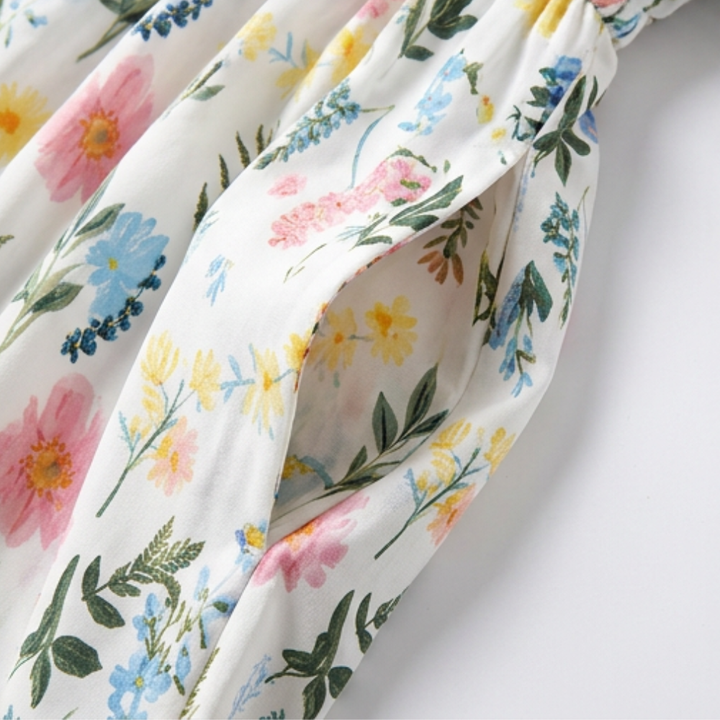 Vestido largo con hombros descubiertos y bolsillos - Estampado floral para mujer