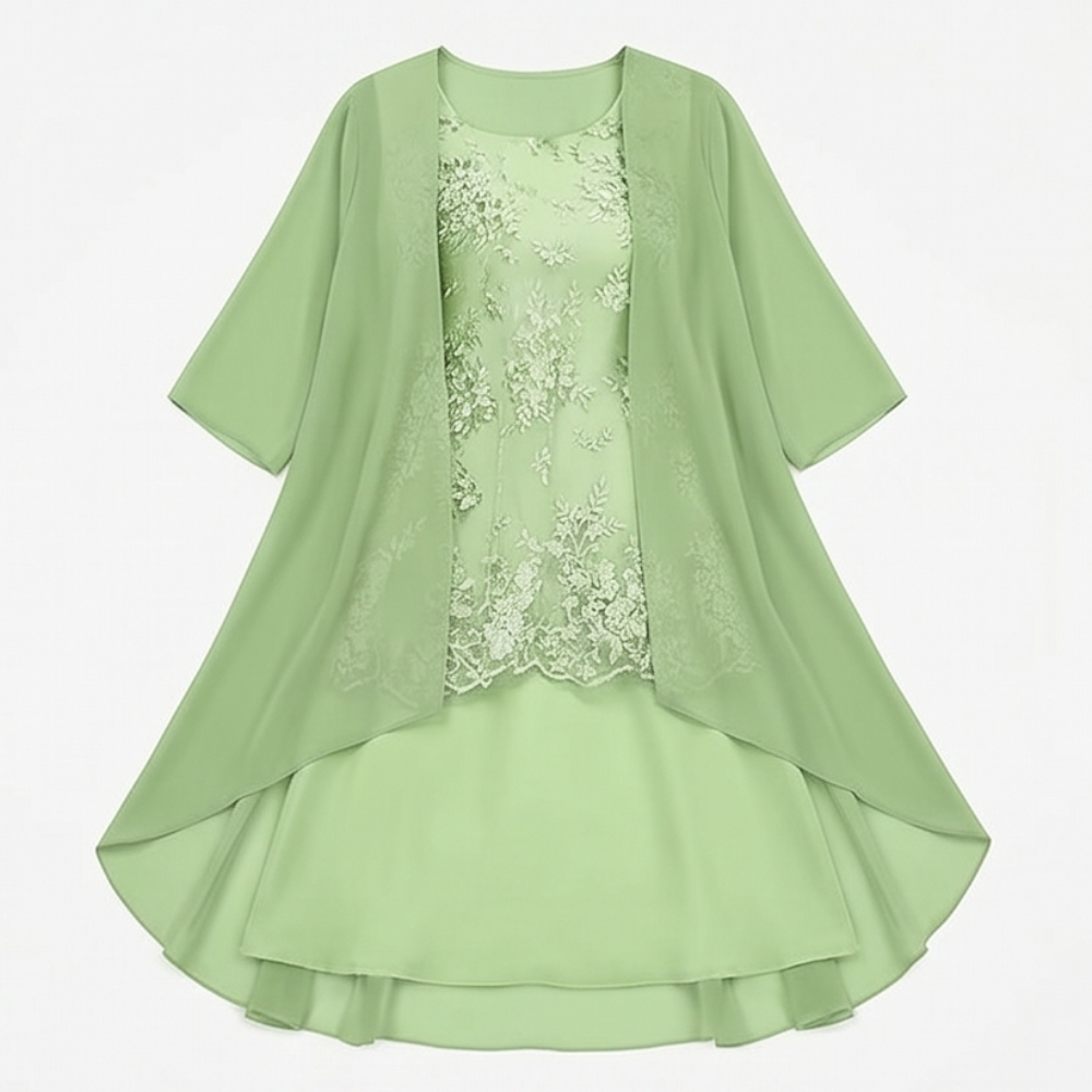 Vestido de Madre de la Novia con Chaqueta - Conjunto de Invitada de Boda en Encaje y Chifón