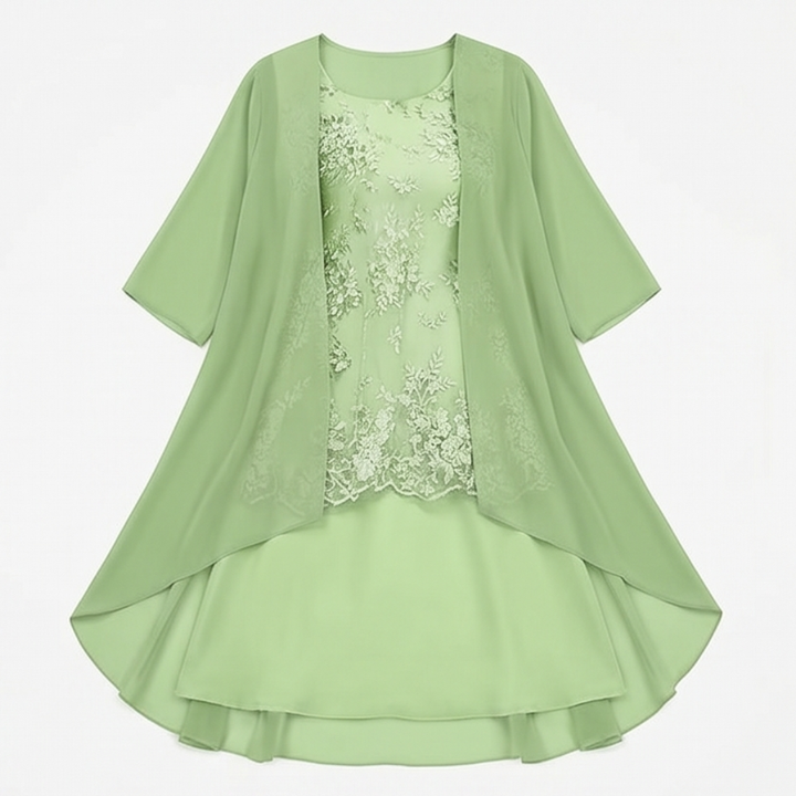 Vestido de Madre de la Novia con Chaqueta - Conjunto de Invitada de Boda en Encaje y Chifón