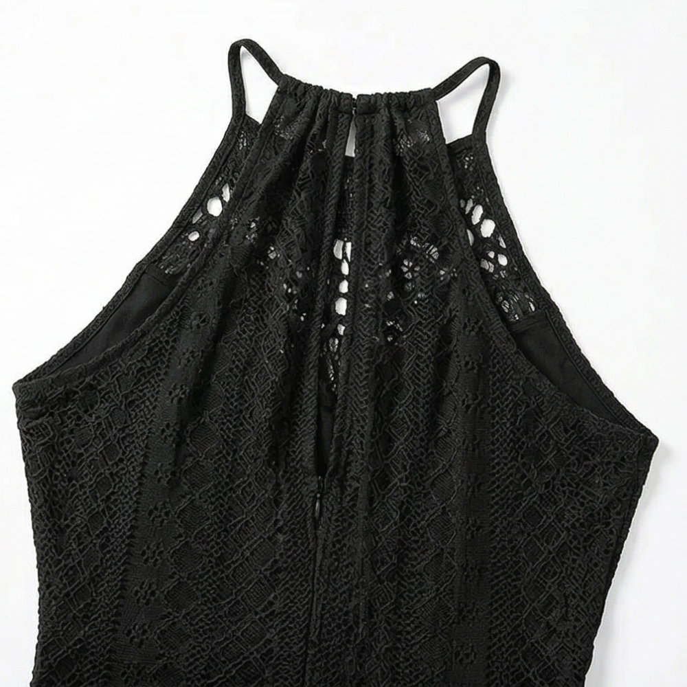 Lace Halterneck Maxi Dress for Women - Textured Eyelet Knit