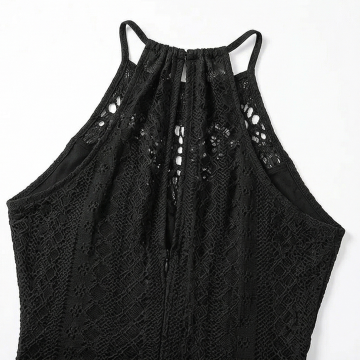 Lace Halterneck Maxi Dress for Women - Textured Eyelet Knit