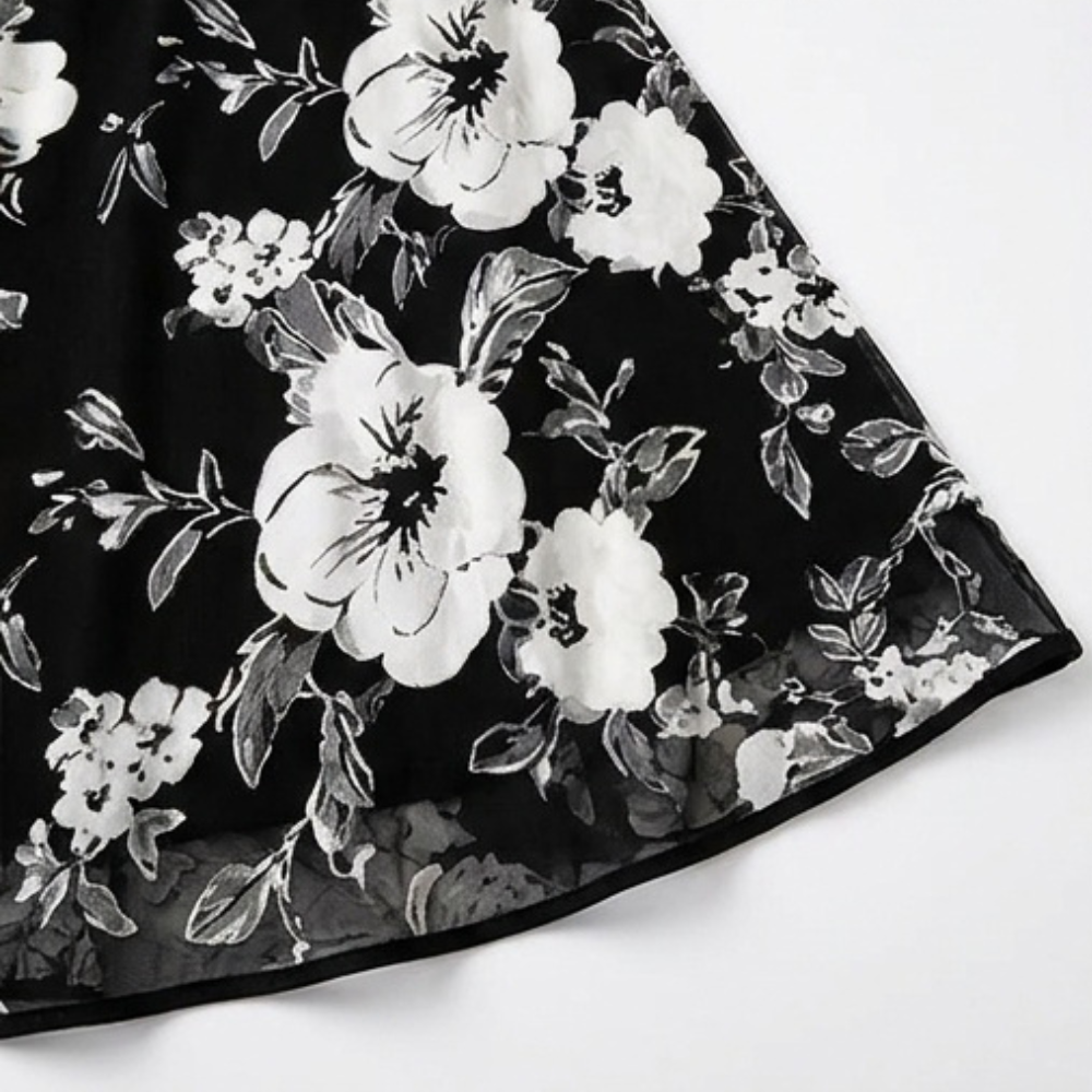 Floral Chiffon Dress with Sheer Overlay and Flutter Sleeves