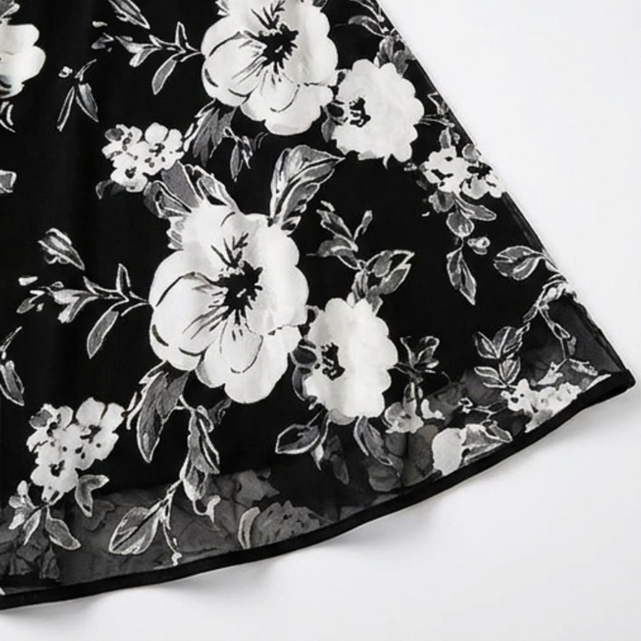Floral Chiffon Dress with Sheer Overlay and Flutter Sleeves