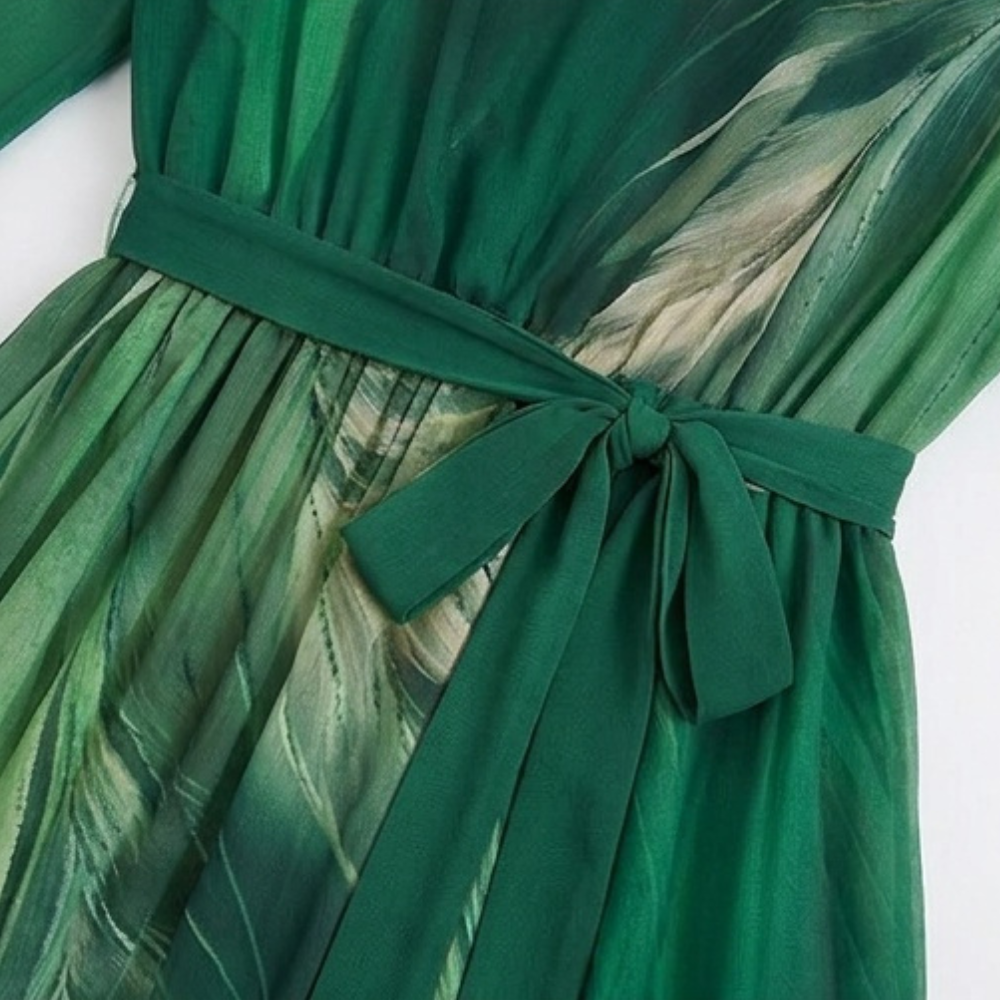 Vestido maxi de gasa con cinturón para invitada de boda