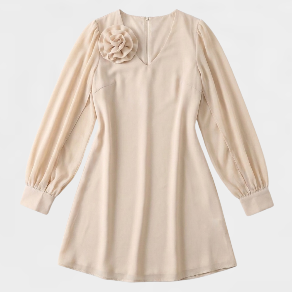 Rosette Shoulder Mini Dress with Balloon Sleeves