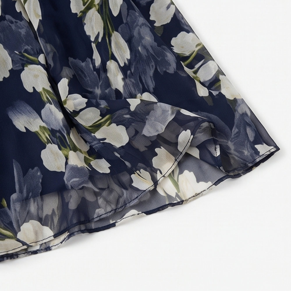 Navy Floral Midi Dress for Women – Chiffon Wedding Guest Dress