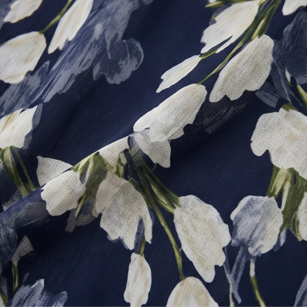 Navy Floral Midi Dress for Women – Chiffon Wedding Guest Dress