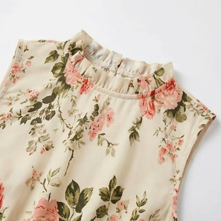 Vestido midi floral con cintura fruncida para mujer