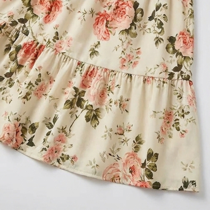Vestido midi floral con cintura fruncida para mujer