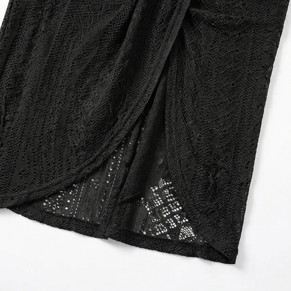 Lace Halterneck Maxi Dress for Women - Textured Eyelet Knit
