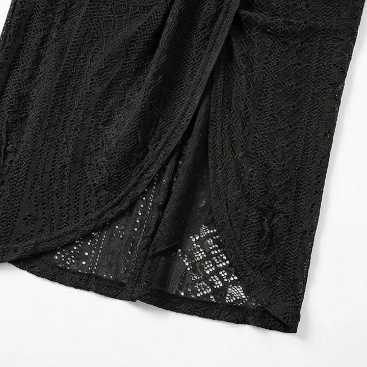 Lace Halterneck Maxi Dress for Women - Textured Eyelet Knit