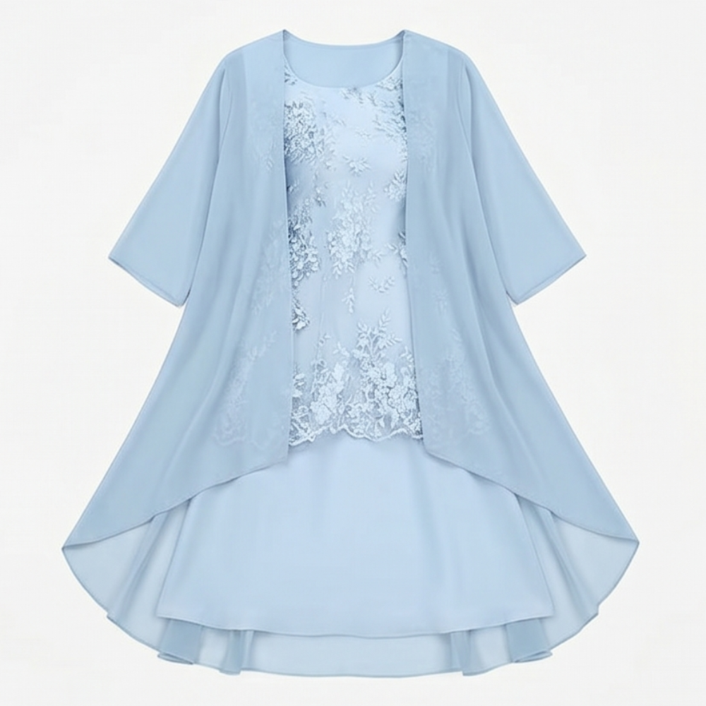 Vestido de Madre de la Novia con Chaqueta - Conjunto de Invitada de Boda en Encaje y Chifón