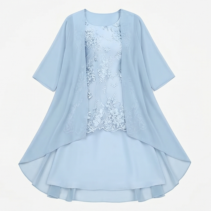 Vestido de Madre de la Novia con Chaqueta - Conjunto de Invitada de Boda en Encaje y Chifón