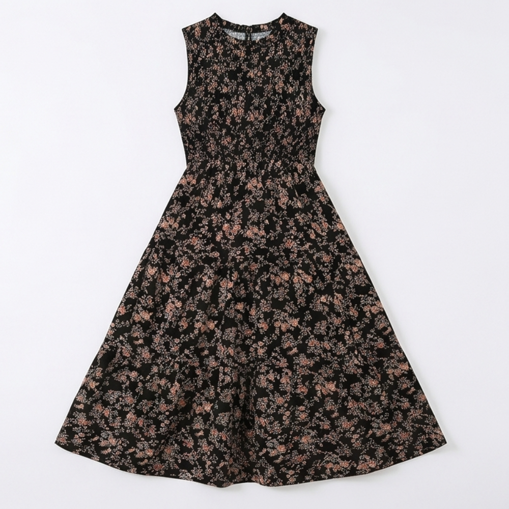 Vestido midi floral con cintura fruncida para mujer