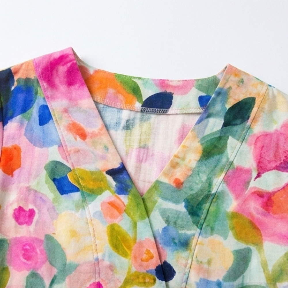 Vestido midi floral para mujer con escote en V, corte relajado, estilo verano