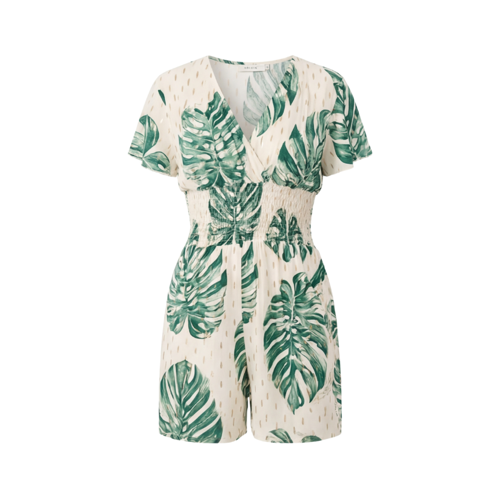 Tropical Wrap Romper with Pockets for Women