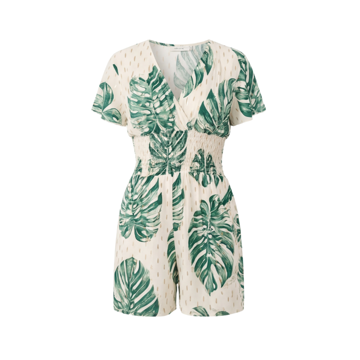 Tropical Wrap Romper with Pockets for Women