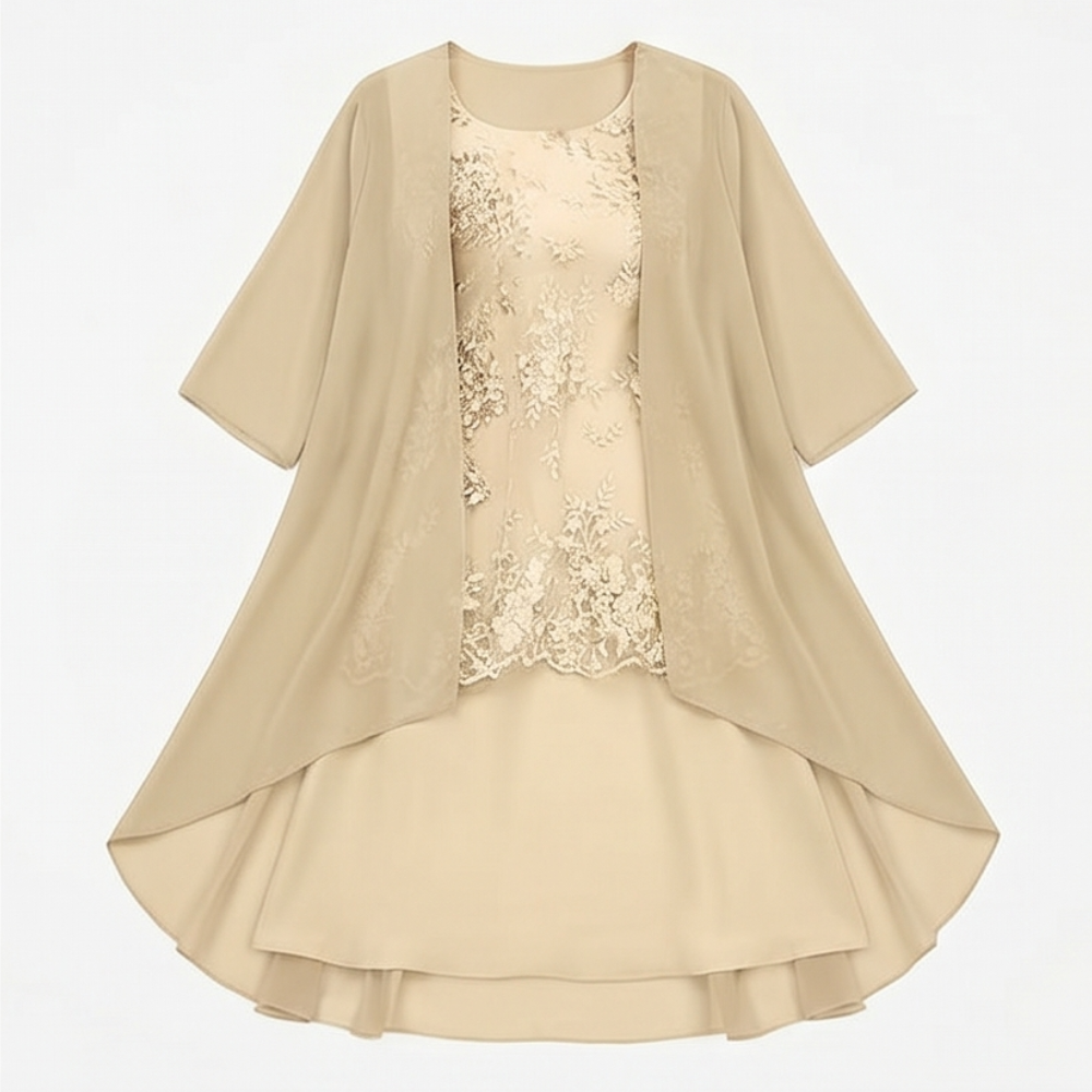 Vestido de Madre de la Novia con Chaqueta - Conjunto de Invitada de Boda en Encaje y Chifón
