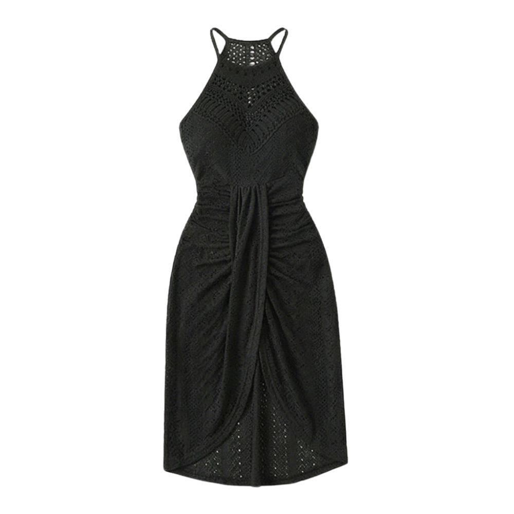 Lace Halterneck Maxi Dress for Women - Textured Eyelet Knit