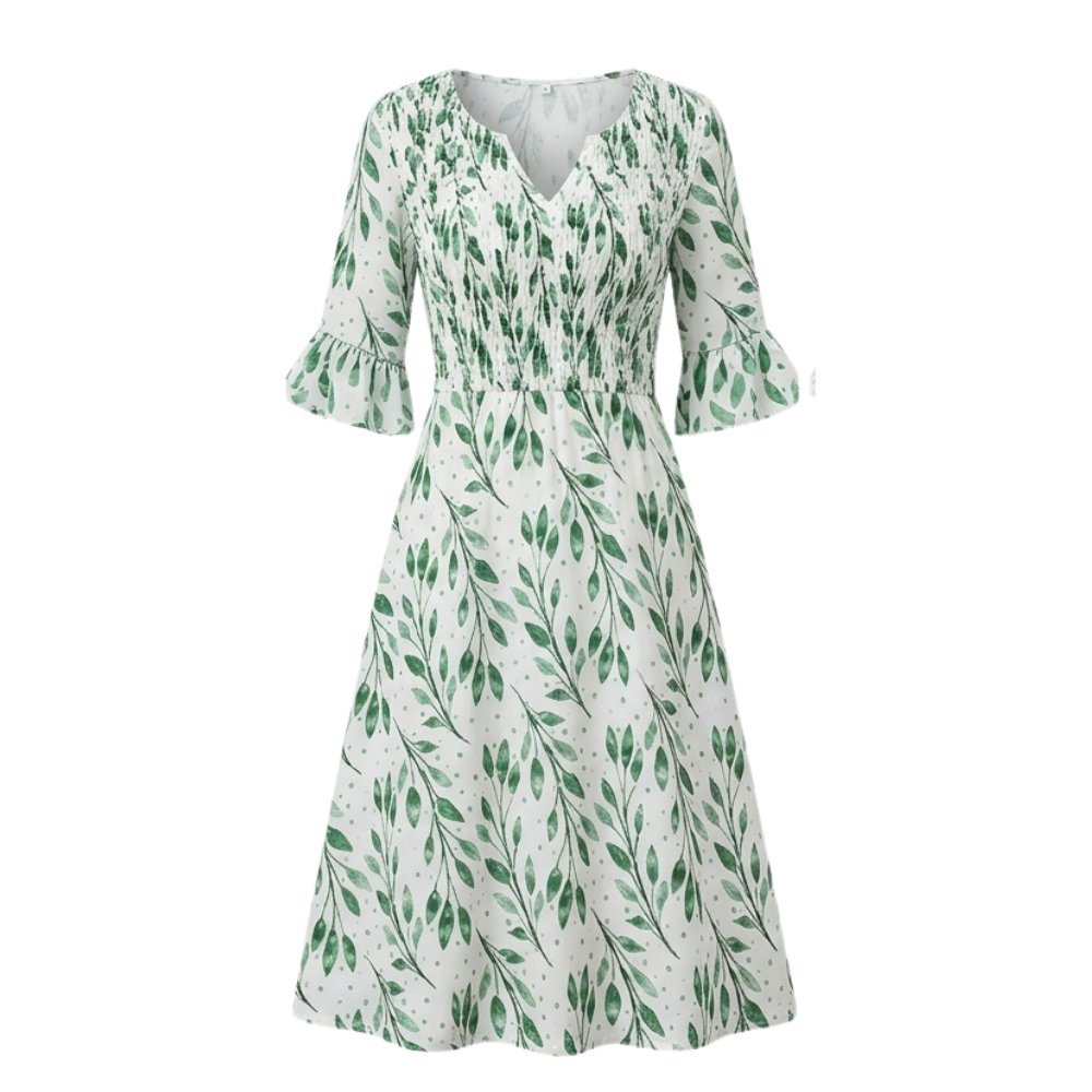 Midi Dress with Flutter Sleeves and Smocked Waist for Women