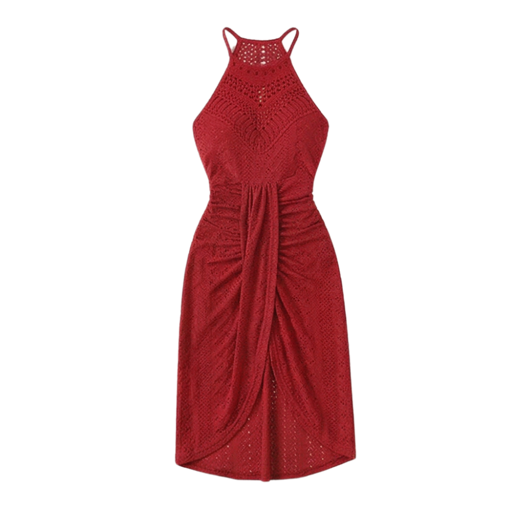 Lace Halterneck Maxi Dress for Women - Textured Eyelet Knit