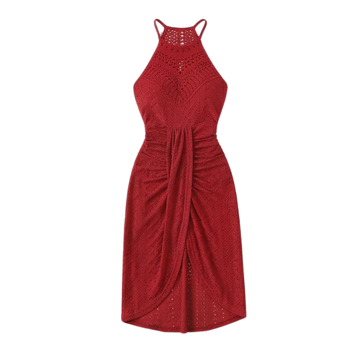 Lace Halterneck Maxi Dress for Women - Textured Eyelet Knit