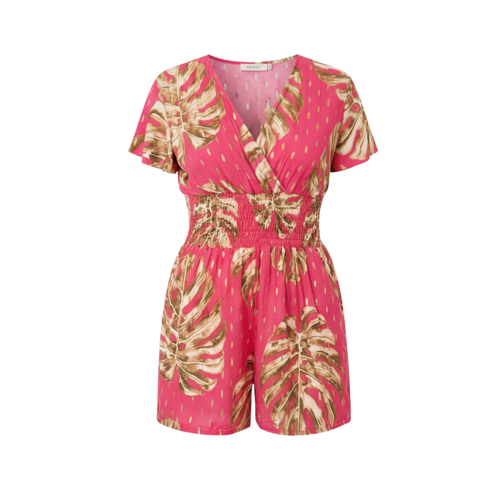 Tropical Wrap Romper with Pockets for Women