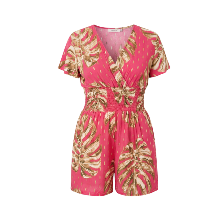 Tropical Wrap Romper with Pockets for Women