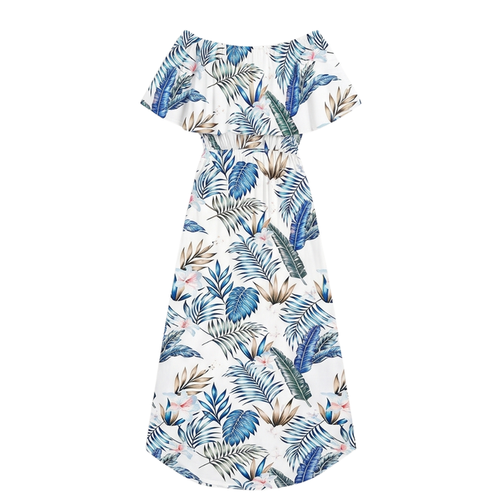 Vestido largo con hombros descubiertos y bolsillos - Estampado floral para mujer