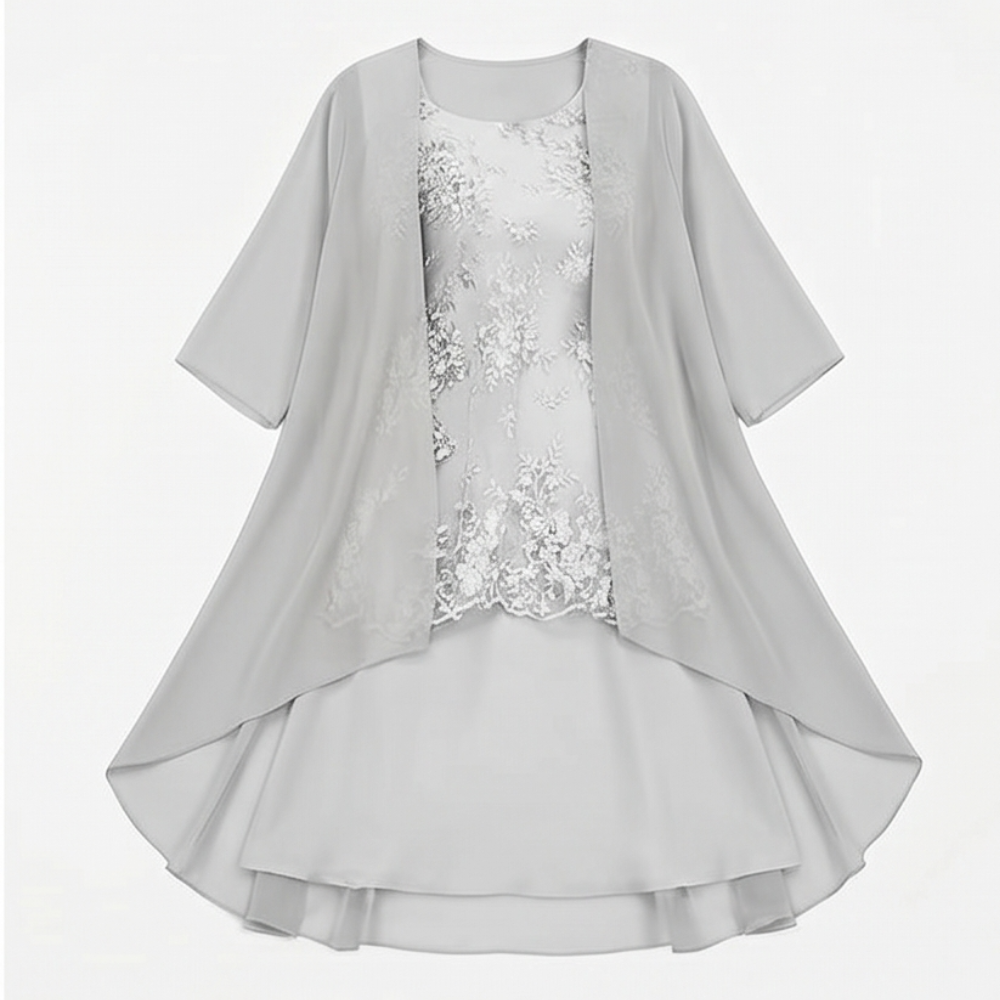 Vestido de Madre de la Novia con Chaqueta - Conjunto de Invitada de Boda en Encaje y Chifón