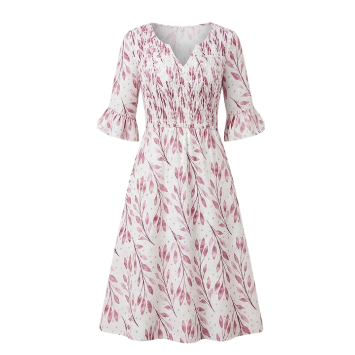 Midi Dress with Flutter Sleeves and Smocked Waist for Women