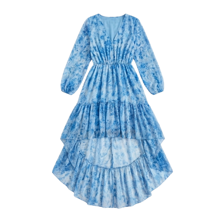 Asymmetric Maxi Dress with Bishop Sleeves for Women