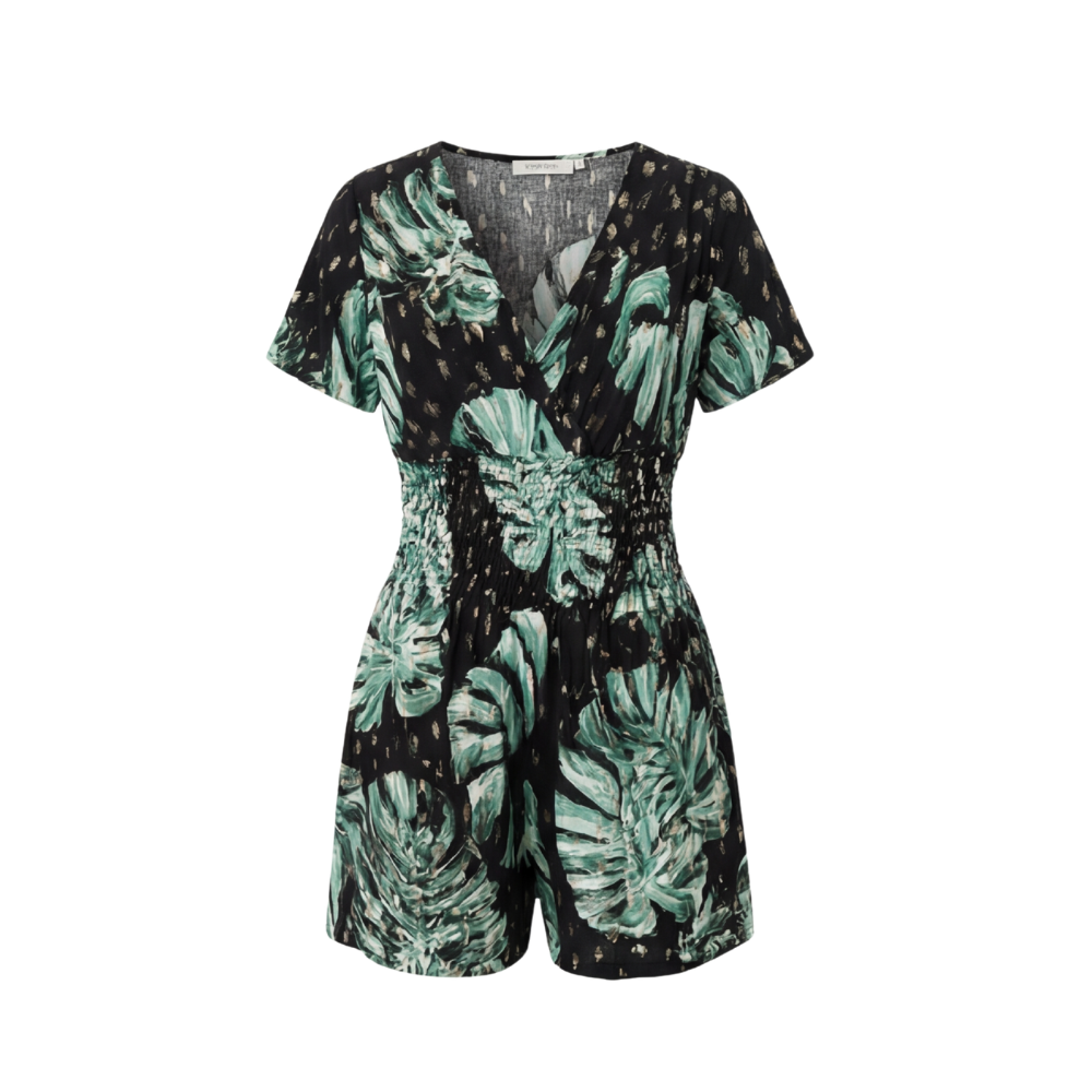 Tropical Wrap Romper with Pockets for Women