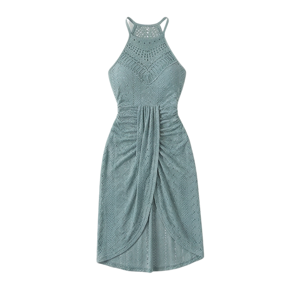 Lace Halterneck Maxi Dress for Women - Textured Eyelet Knit