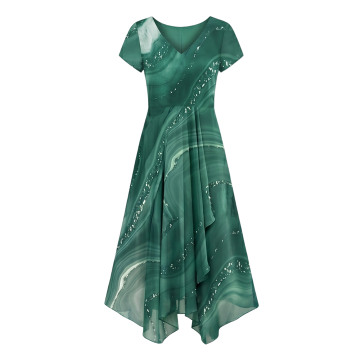 Chiffon Midi Dress - V-Neck Wedding Guest Dress