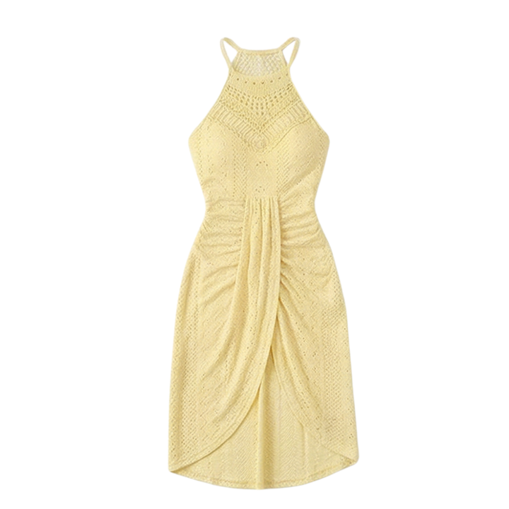 Lace Halterneck Maxi Dress for Women - Textured Eyelet Knit