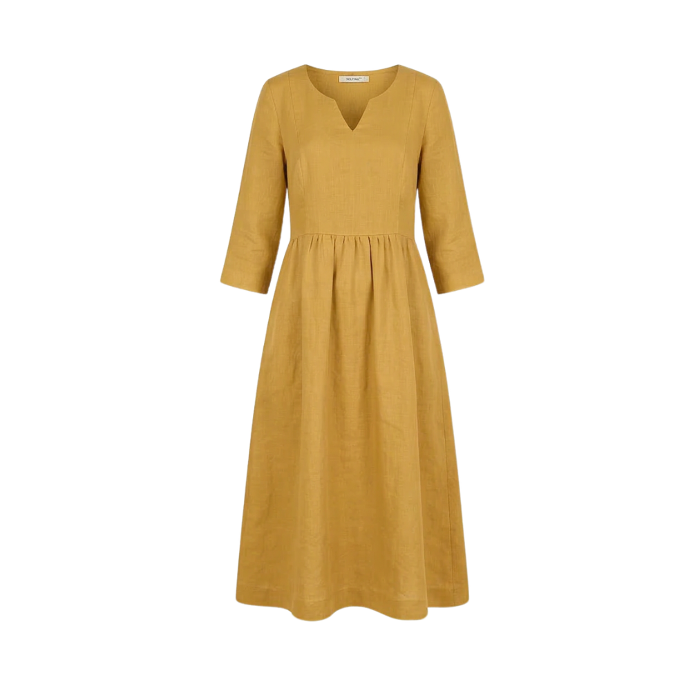 Solenne™ – Relaxed V-Neck Midi Dress with Pockets