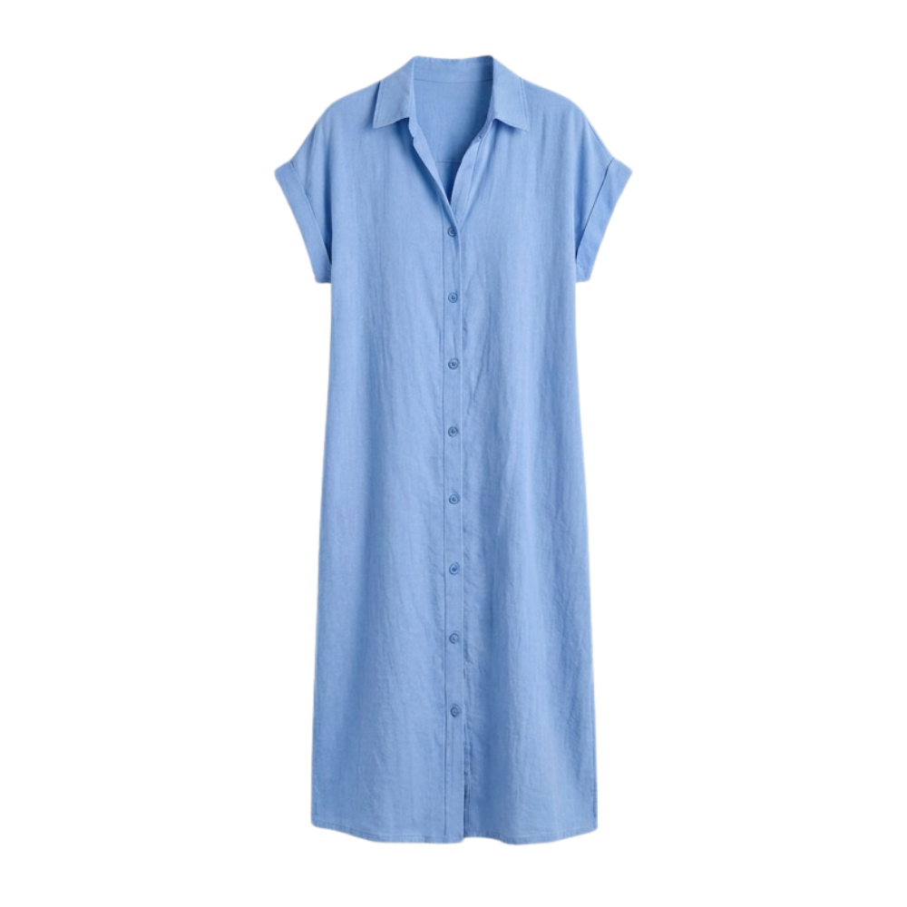 Linen Midi Dress Women Button Down Short Sleeve Summer