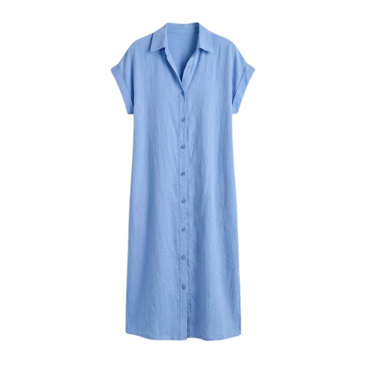 Linen Midi Dress Women Button Down Short Sleeve Summer