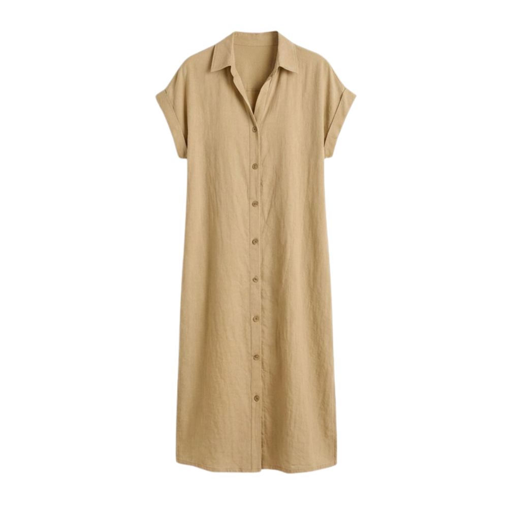 Linen Midi Dress Women Button Down Short Sleeve Summer