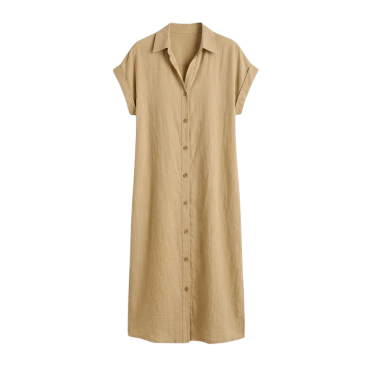 Linen Midi Dress Women Button Down Short Sleeve Summer