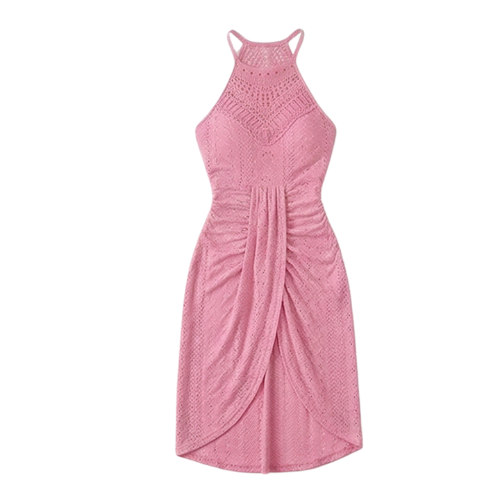 Lace Halterneck Maxi Dress for Women - Textured Eyelet Knit