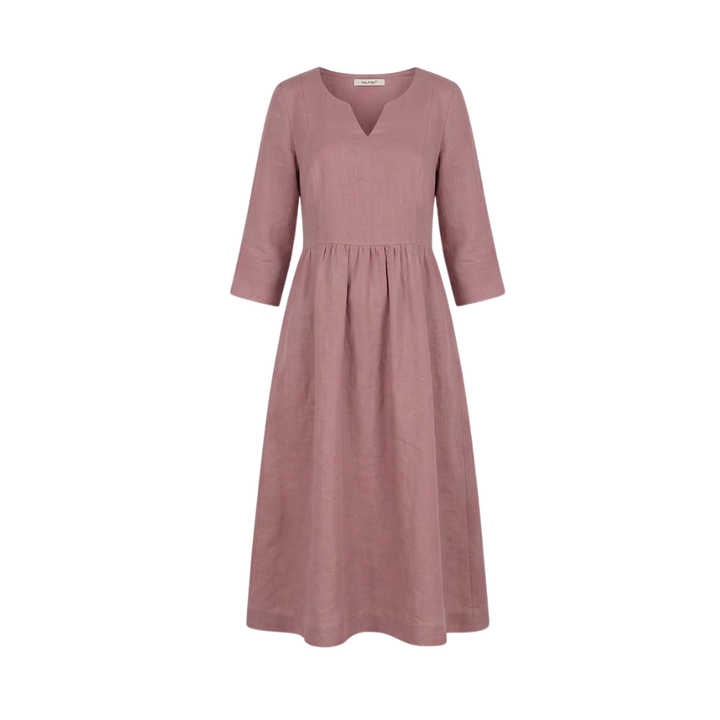 Solenne™ – Relaxed V-Neck Midi Dress with Pockets