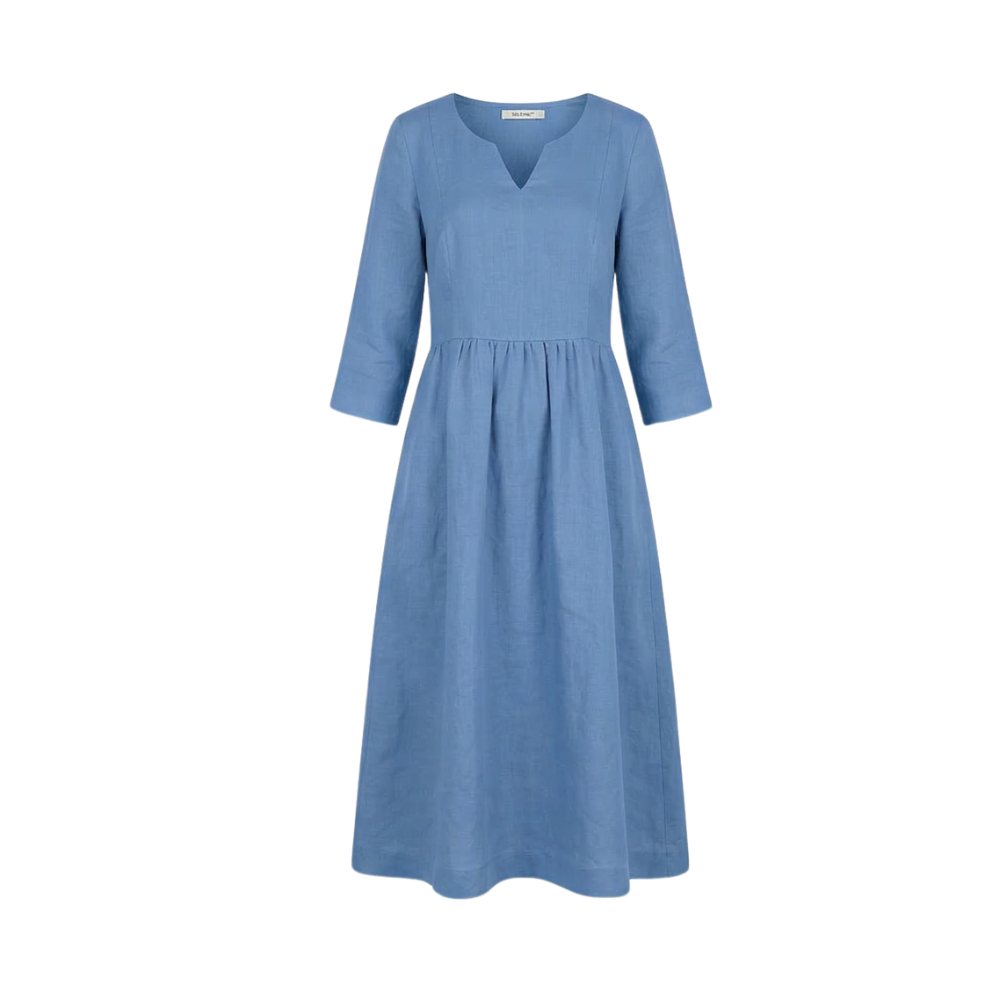 Solenne™ – Relaxed V-Neck Midi Dress with Pockets