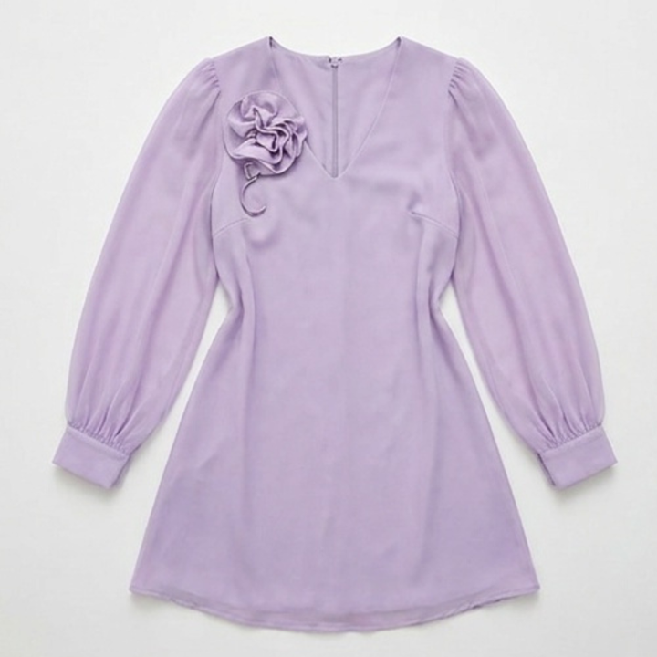 Rosette Shoulder Mini Dress with Balloon Sleeves