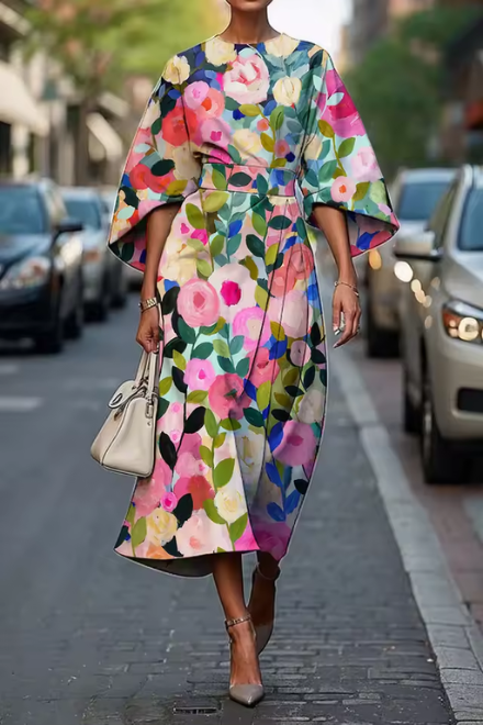 Floral Midi Dress - Elegant Summer Dress for Women